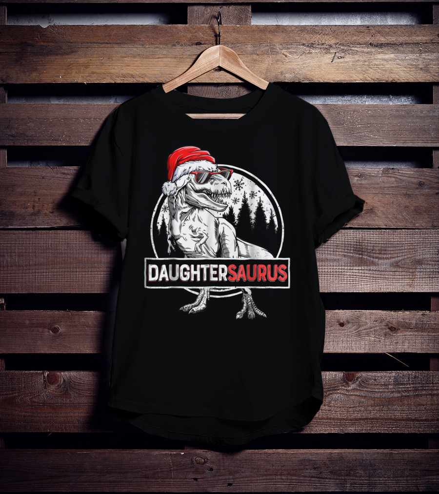 Daughtersaurus Christmas Santa Hat Dinosaur T-Shirt