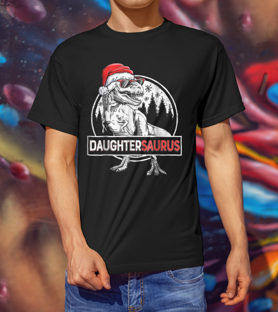 Daughtersaurus Christmas Santa Hat Dinosaur T-Shirt