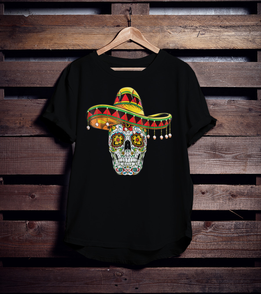 Day Of The Dead Sugar Skull Sombrero Cinco De Mayo T-Shirt