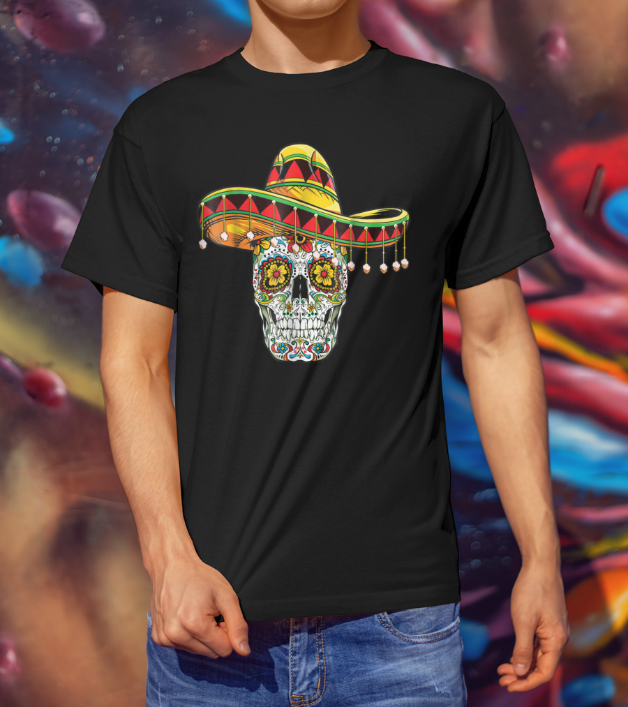 Day Of The Dead Sugar Skull Sombrero Cinco De Mayo T-Shirt