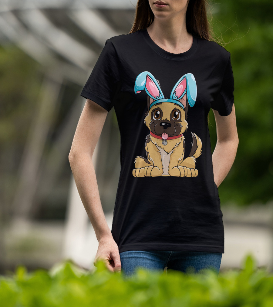 Easter Bunny Ears Cute German Shepherd Puppy Boys Girl T-Shirt