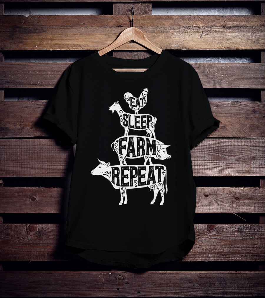 Eat Sleep Farm Repeat Farmer Goat Pig Cow Rooster T-Shirt