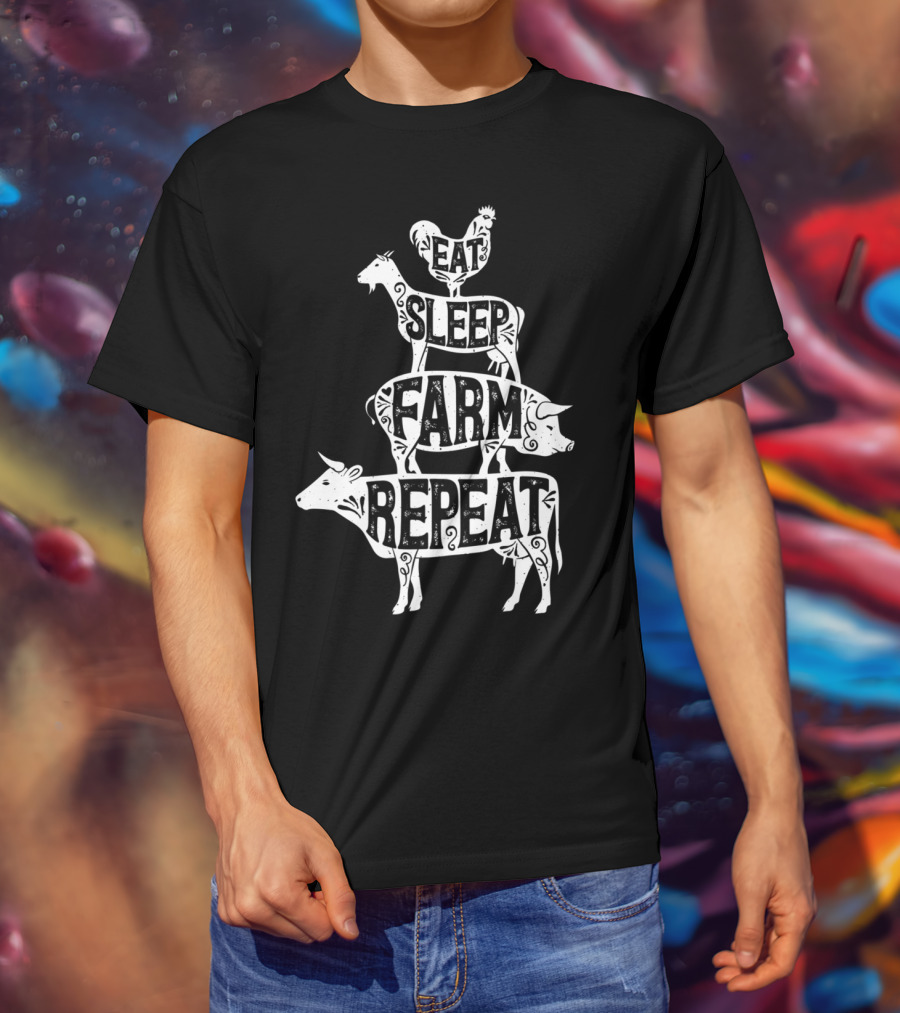 Eat Sleep Farm Repeat Farmer Goat Pig Cow Rooster T-Shirt