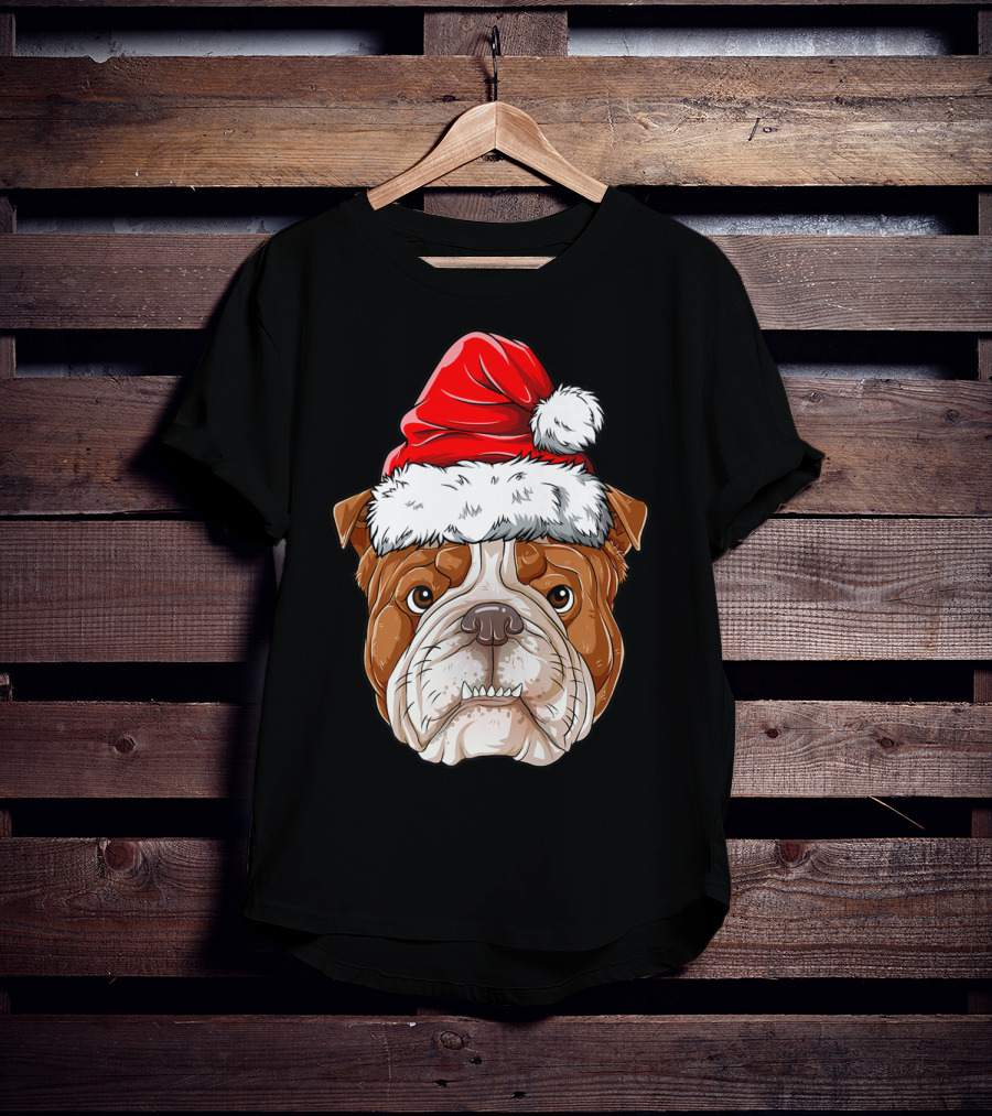 English Bulldog Santa Christmas Boys Kids GB Holiday Bulldog T-Shirt