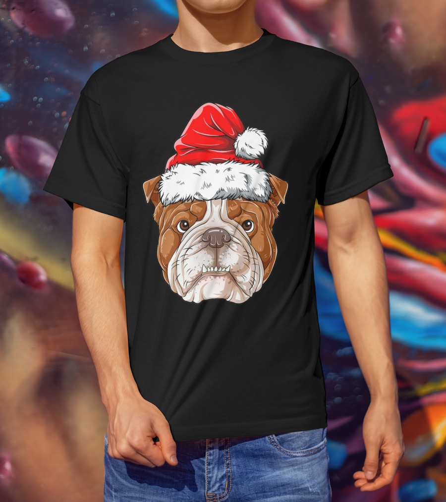 English Bulldog Santa Christmas Boys Kids GB Holiday Bulldog T-Shirt