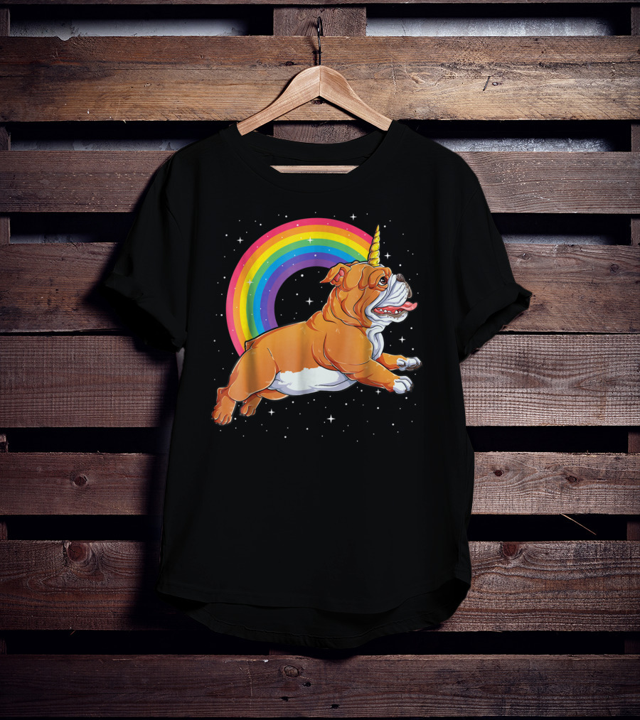 English Bulldog Unicorn Kids Space Rainbow Galaxy T-Shirt