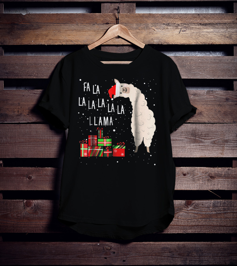 Fa La La La La La Llama Christmas Gifts Santa Hat T-Shirt