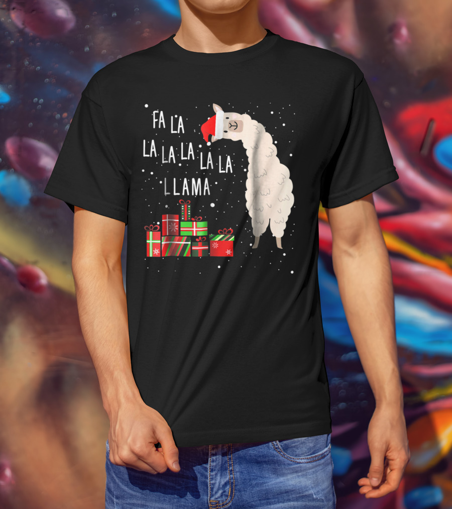Fa La La La La La Llama Christmas Gifts Santa Hat T-Shirt