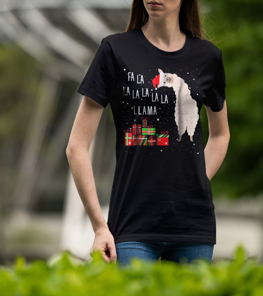 Fa La La La La La Llama Christmas Gifts Santa Hat T-Shirt