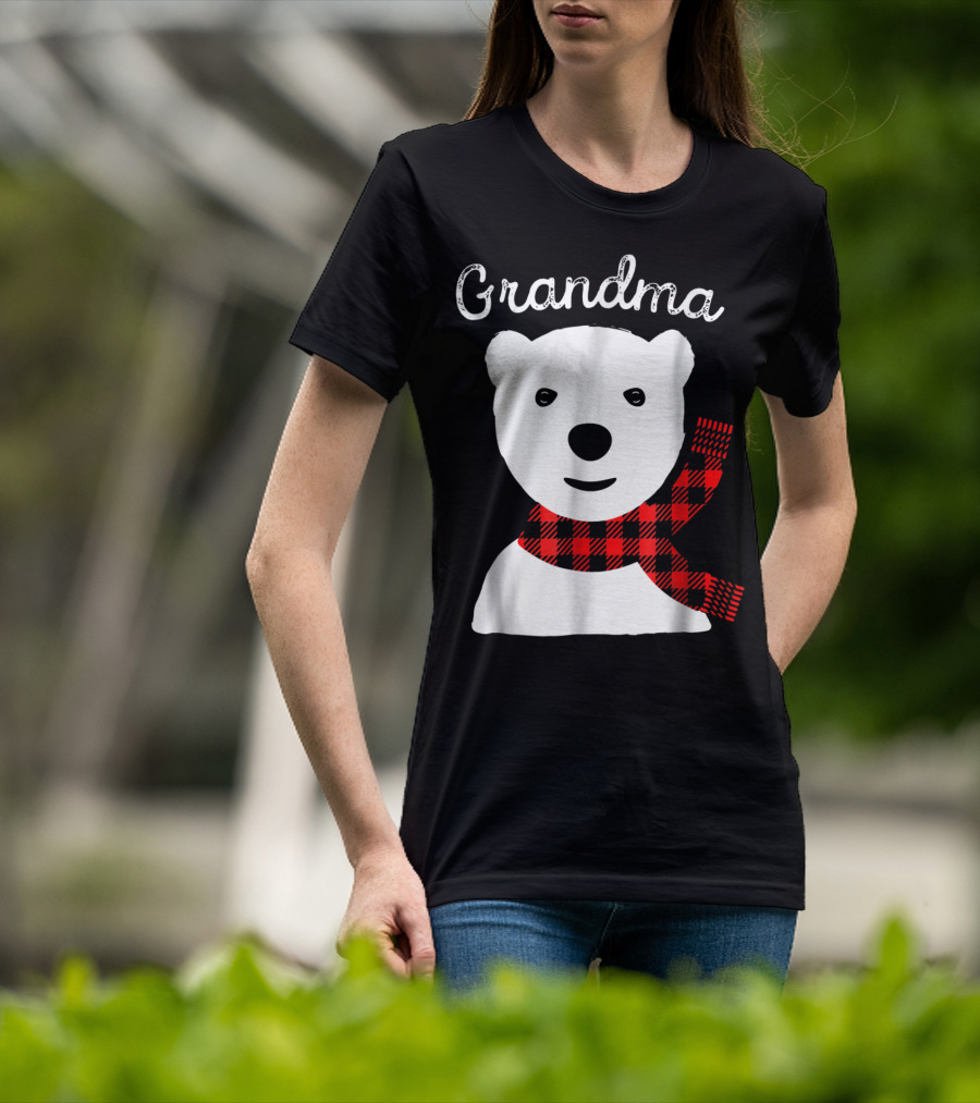 Family Matching Christmas Grandma Bear With Plaid Scarf T-Shirt