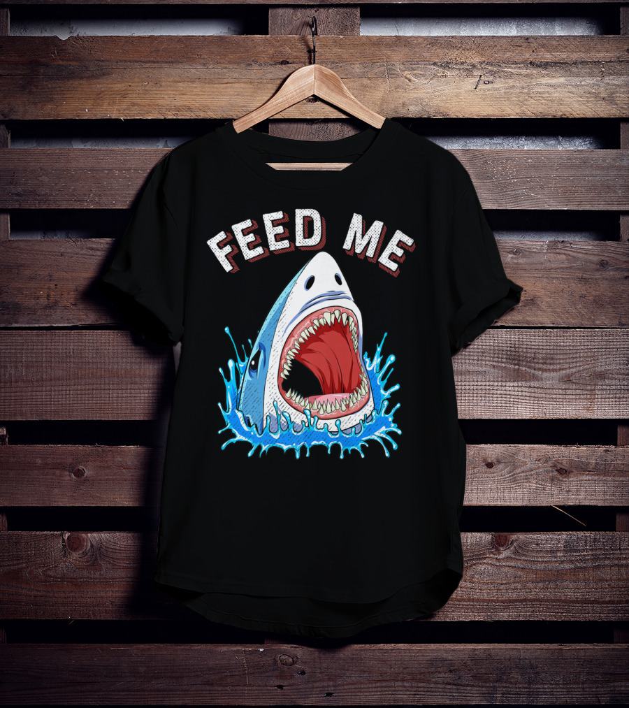 Feed Me Shark Head Lover Jawsome Ocean Splash T-Shirt