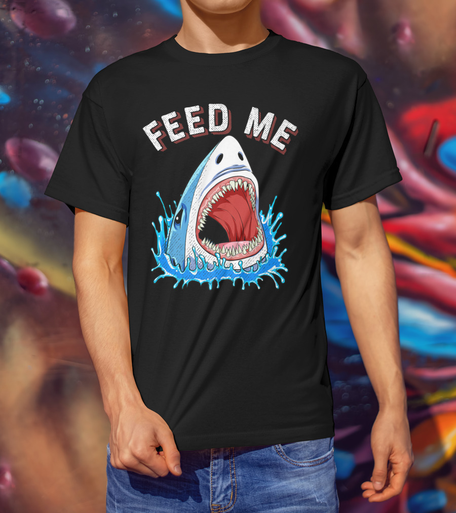 Feed Me Shark Head Lover Jawsome Ocean Splash T-Shirt