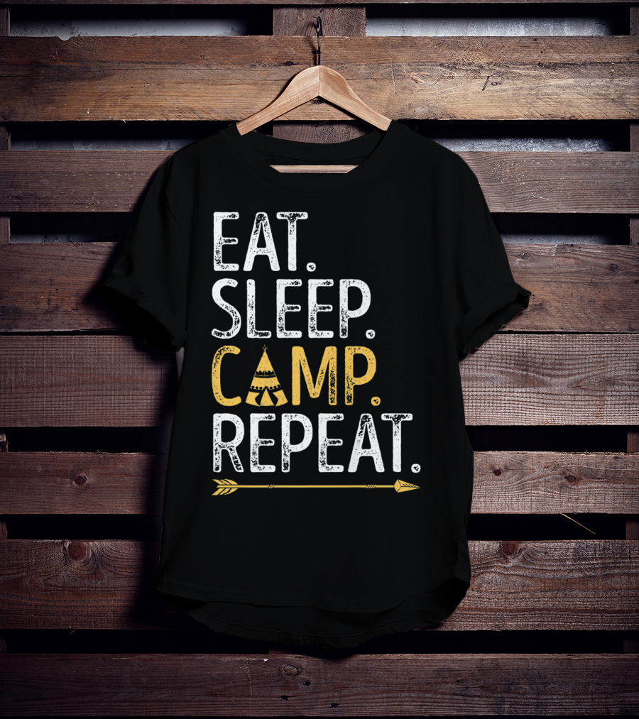 Eat Sleep Camp Repeat Camping Camper Tent Arrow T-Shirt
