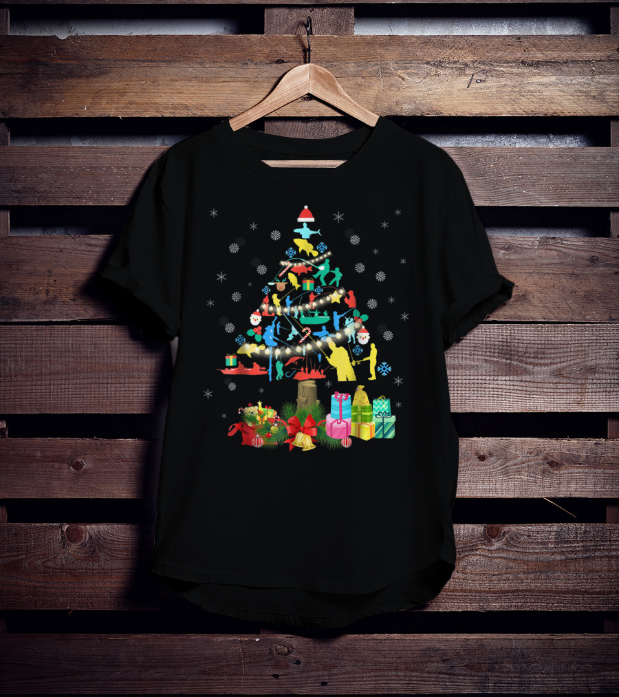 Fishing Christmas Pine Tree Santa Holiday Gift Presentation T-Shirt