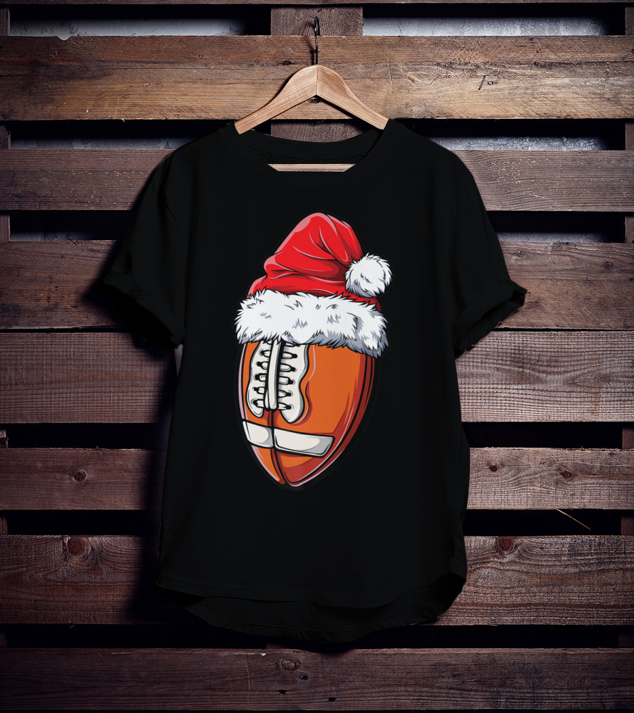 Football Ball Santa Hat Christmas Boys Xmas Football T-Shirt