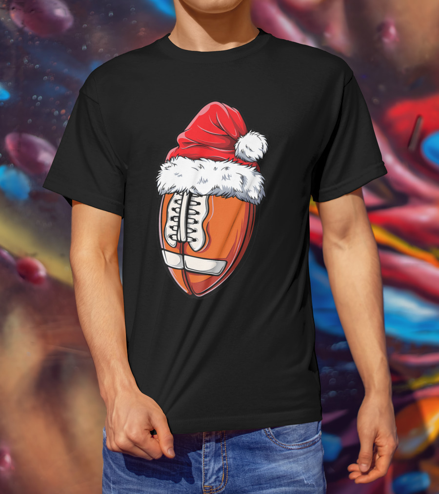 Football Ball Santa Hat Christmas Boys Xmas Football T-Shirt