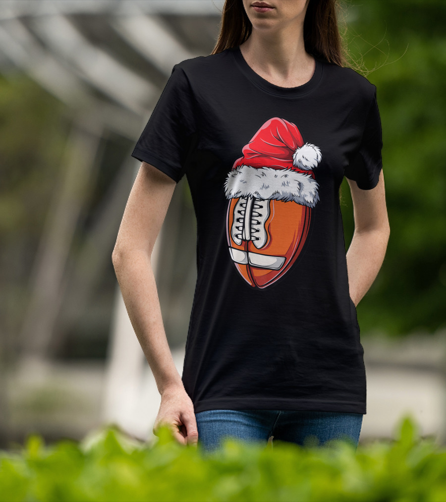 Football Ball Santa Hat Christmas Boys Xmas Football T-Shirt