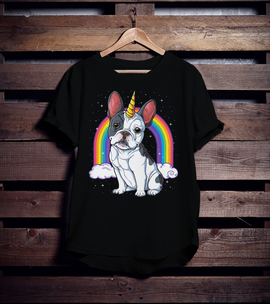 French Bulldog Unicorn Rainbow Space Galaxy Kids T-Shirt