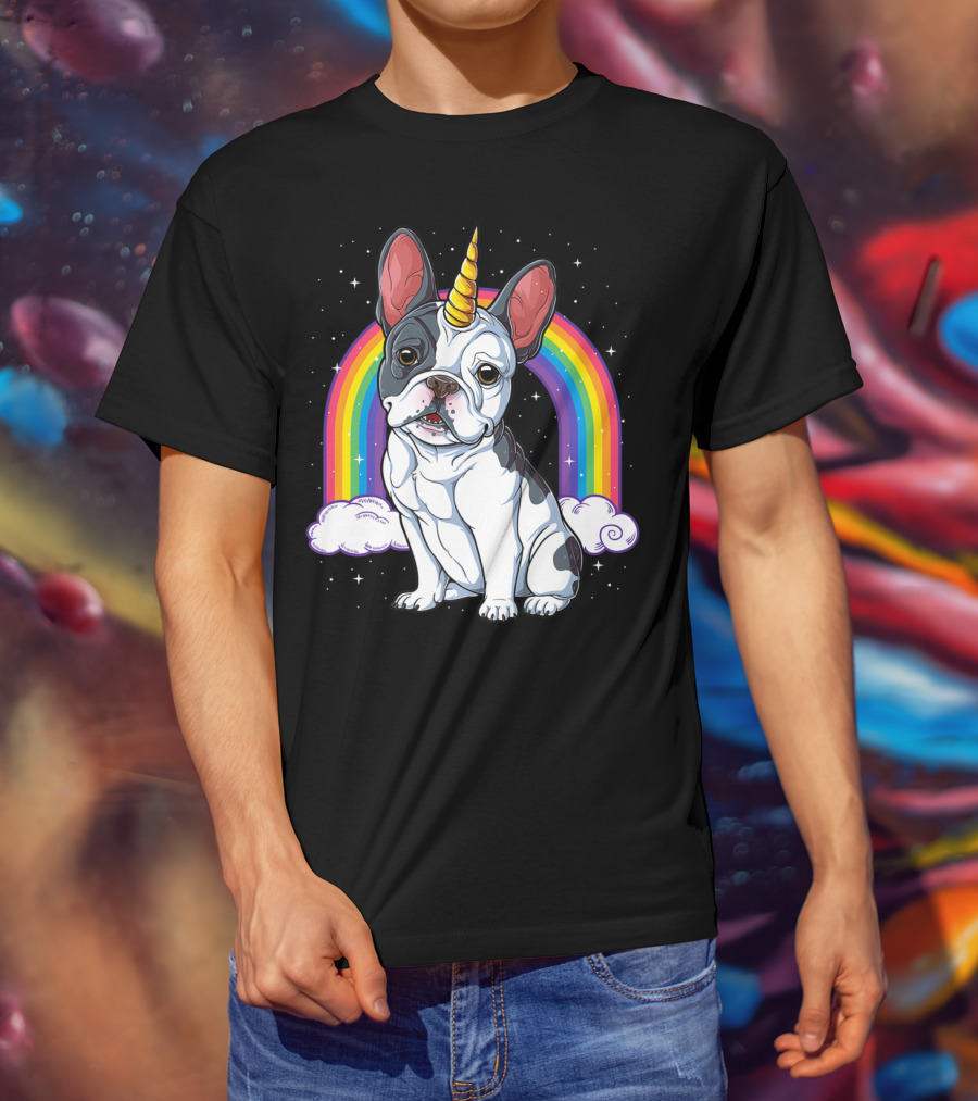 French Bulldog Unicorn Rainbow Space Galaxy Kids T-Shirt