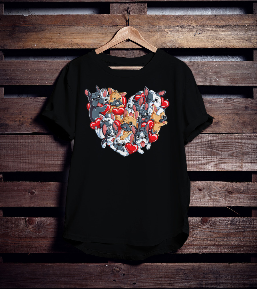 French Bulldog Heart Valentines Day T-Shirt