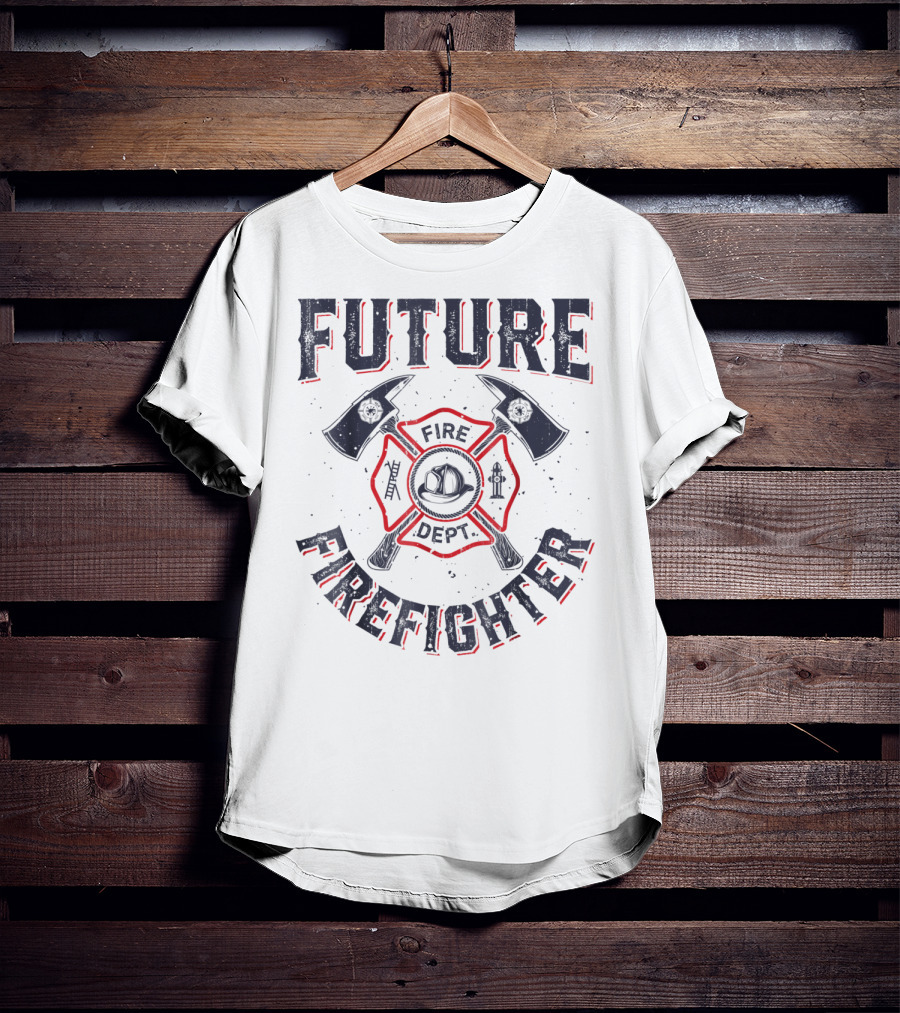 Future Firefighter Fire Dept Axe Emblem Kids Boys Youth Men T-Shirt