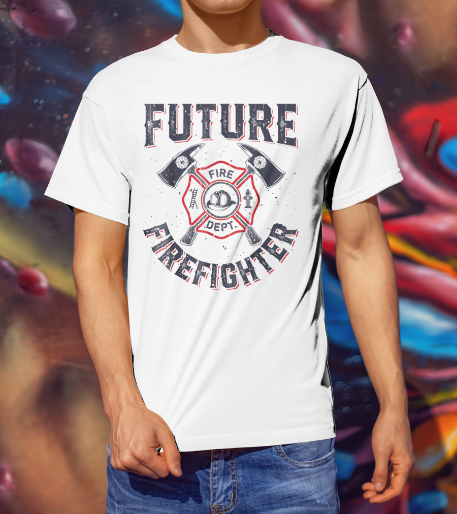 Future Firefighter Fire Dept Axe Emblem Kids Boys Youth Men T-Shirt