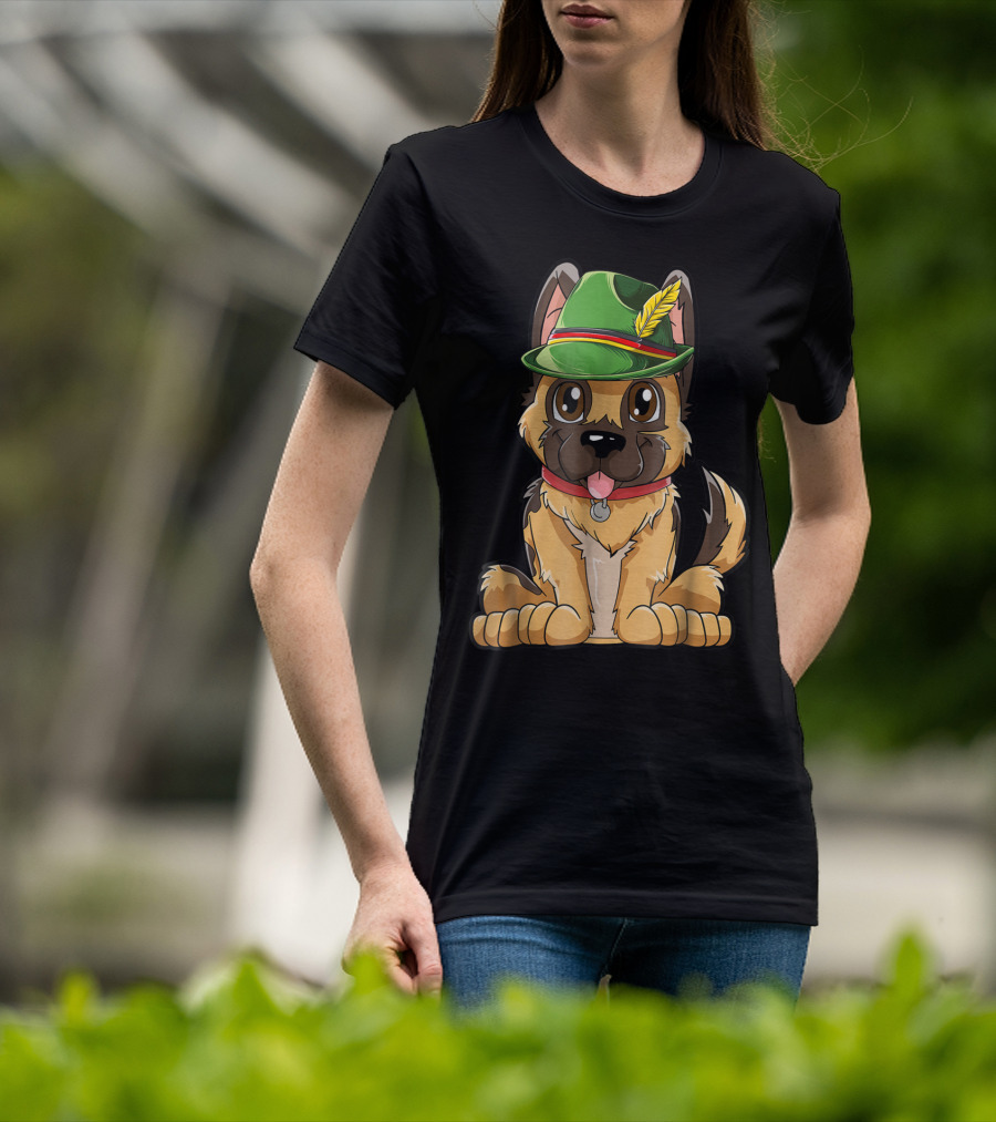Cute German Shepherd Dog With Oktoberfest Hat Boys Lederhosen T-Shirt