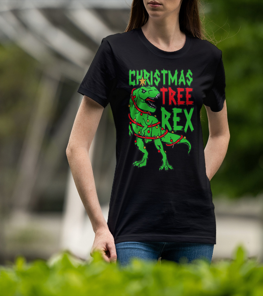 Christmas Tree Rex Dinosaur Boys T-Shirt