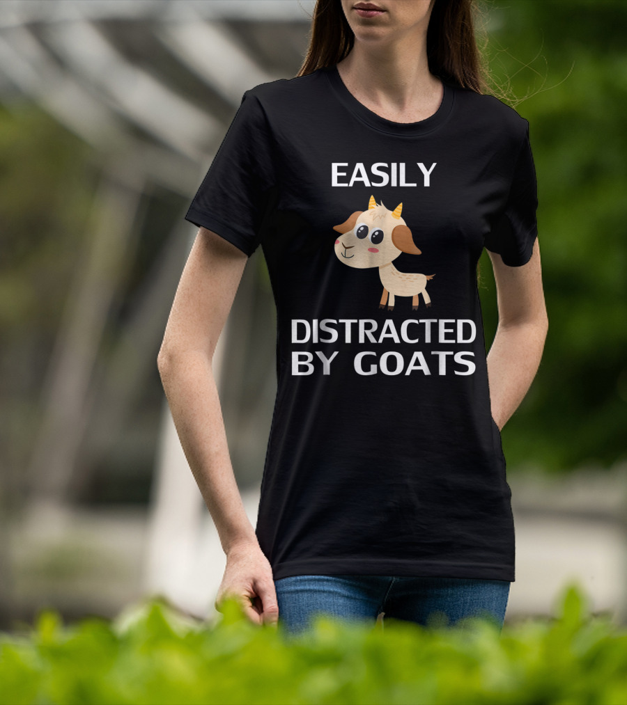 Easily Distracted By Goats Cute Cartoon Goat T-Shirt
