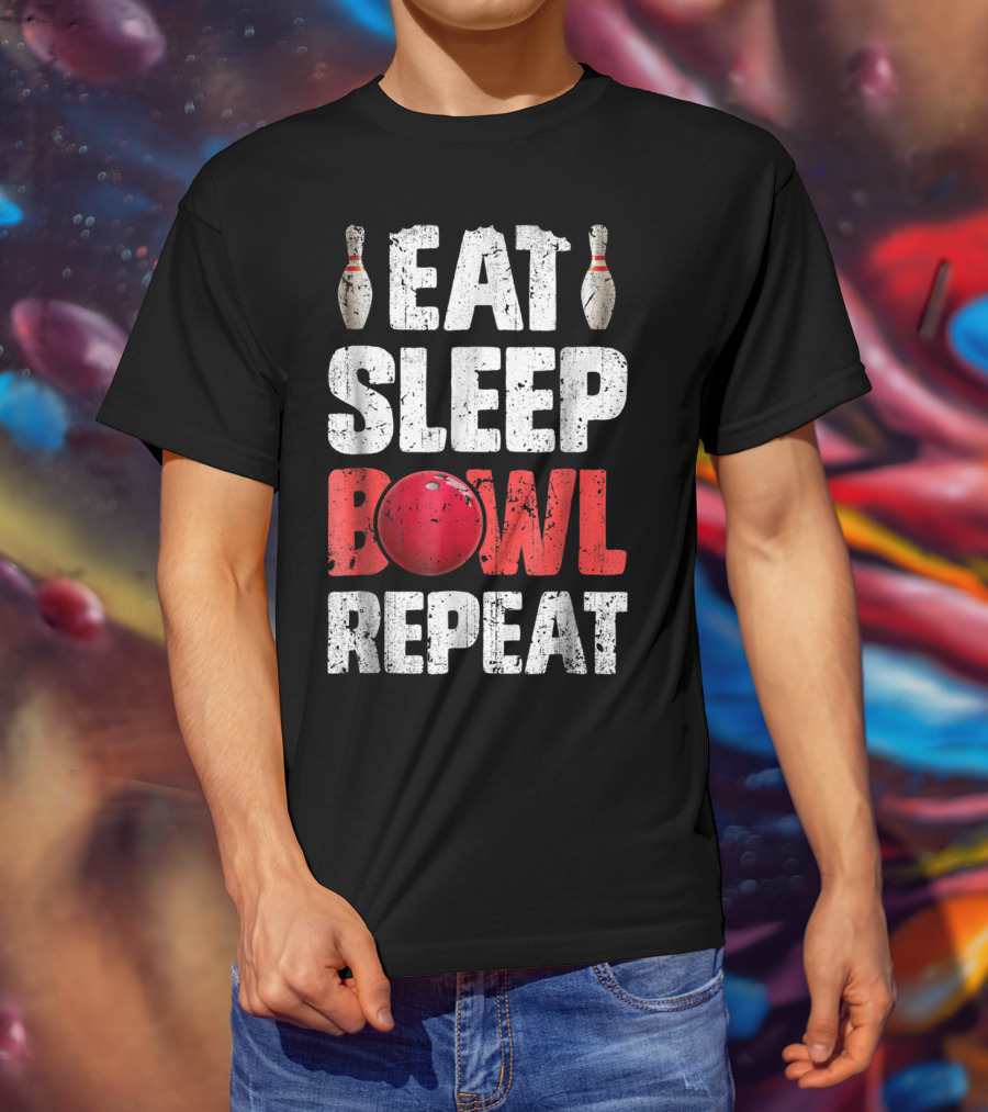 Eat Sleep Bowl Repeat Bowling Pin Red Ball Bowlers T-Shirt