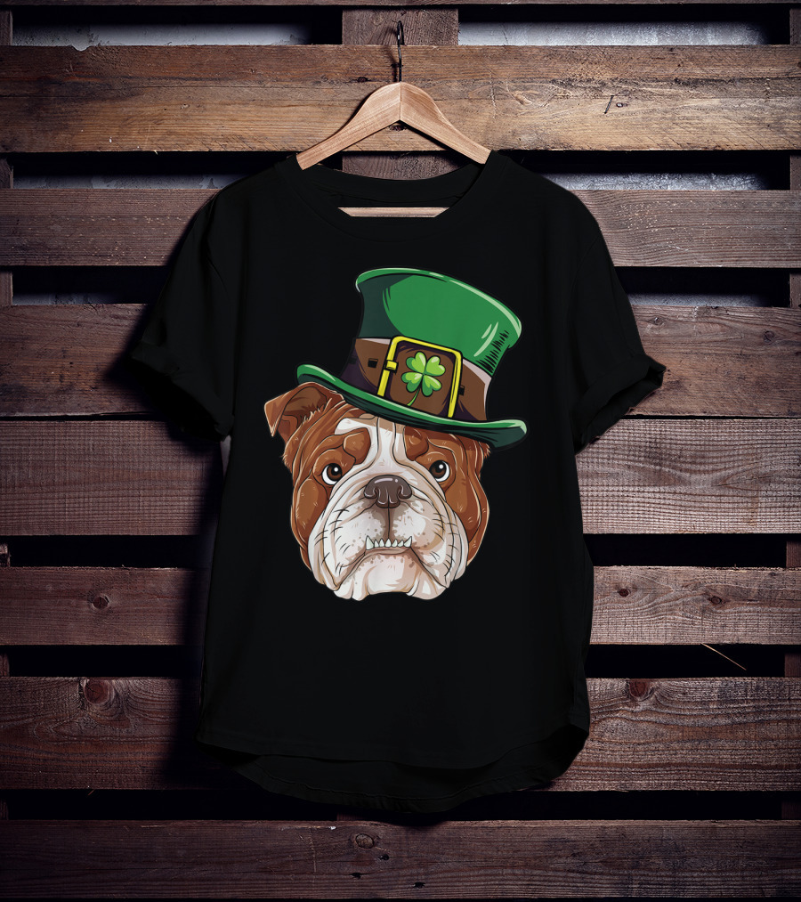 English Bulldog Wearing Leprechaun Hat St Patricks Day Dog T-Shirt