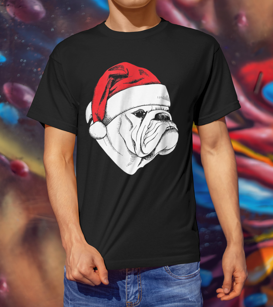 English Bulldog Santa Christmas T-Shirt