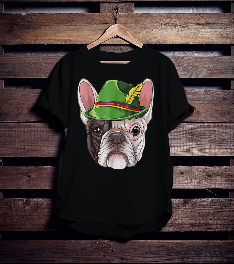 French Bulldog In Green Oktoberfest Hat With Feather T-Shirt