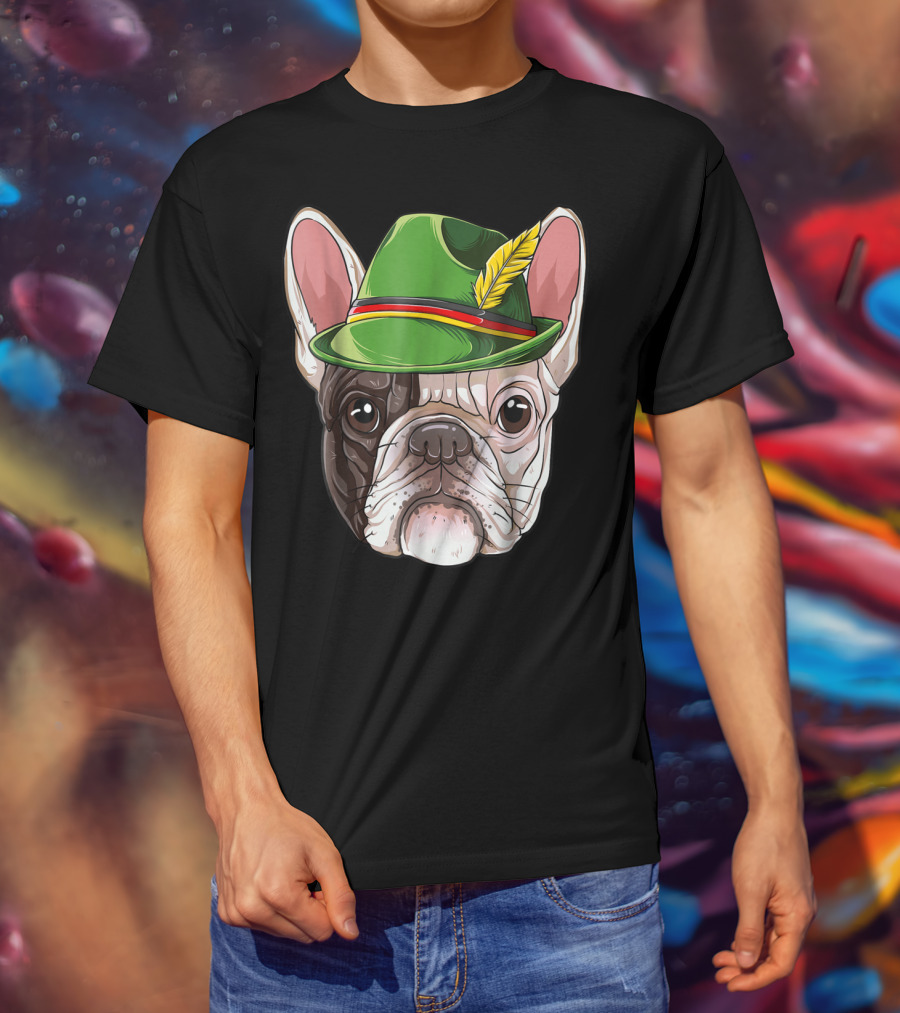 French Bulldog In Green Oktoberfest Hat With Feather T-Shirt