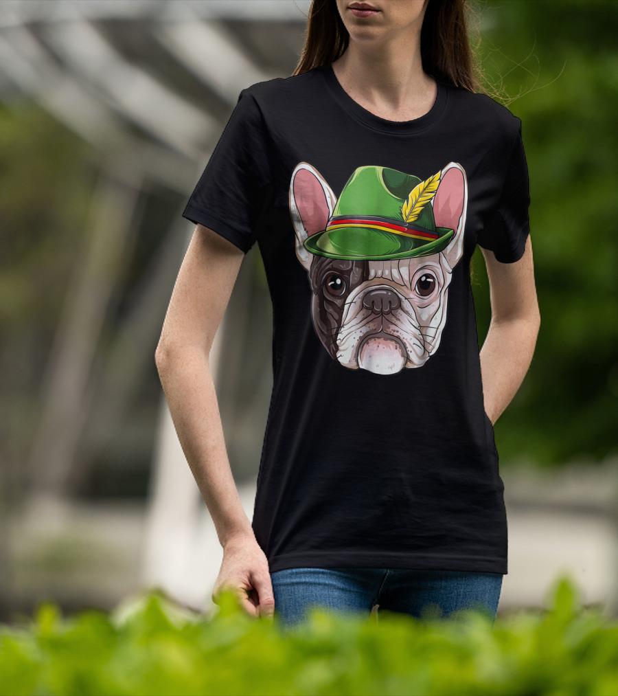 French Bulldog In Green Oktoberfest Hat With Feather T-Shirt