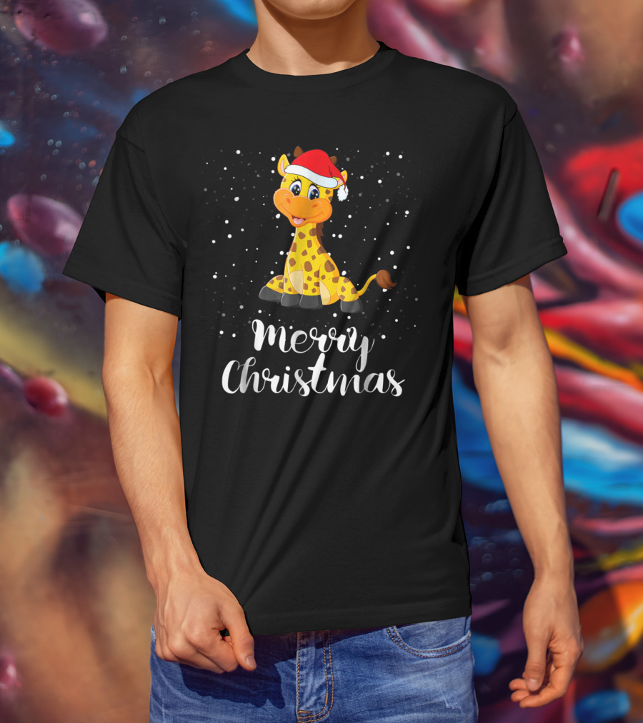Merry Christmas Giraffe Family Group Matching T-Shirt