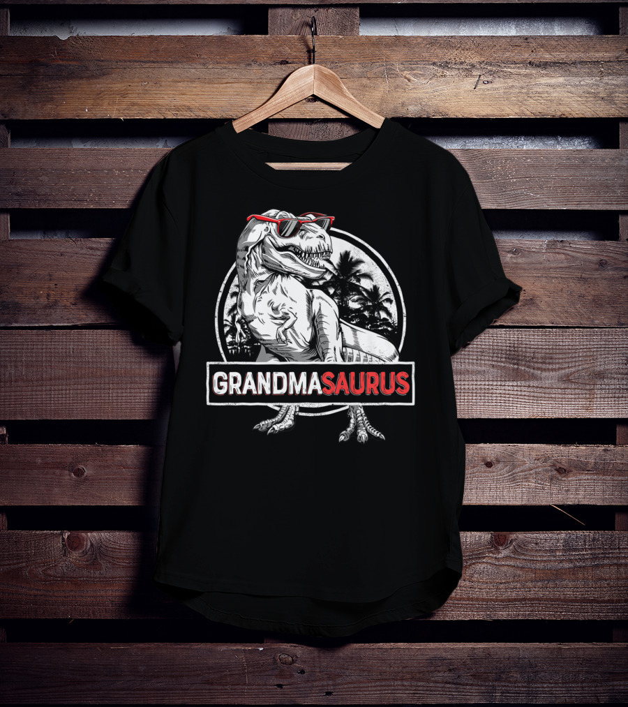 Grandmasaurus Rex Dinosaur Vintage Palm Trees Sunglasses T-Shirt