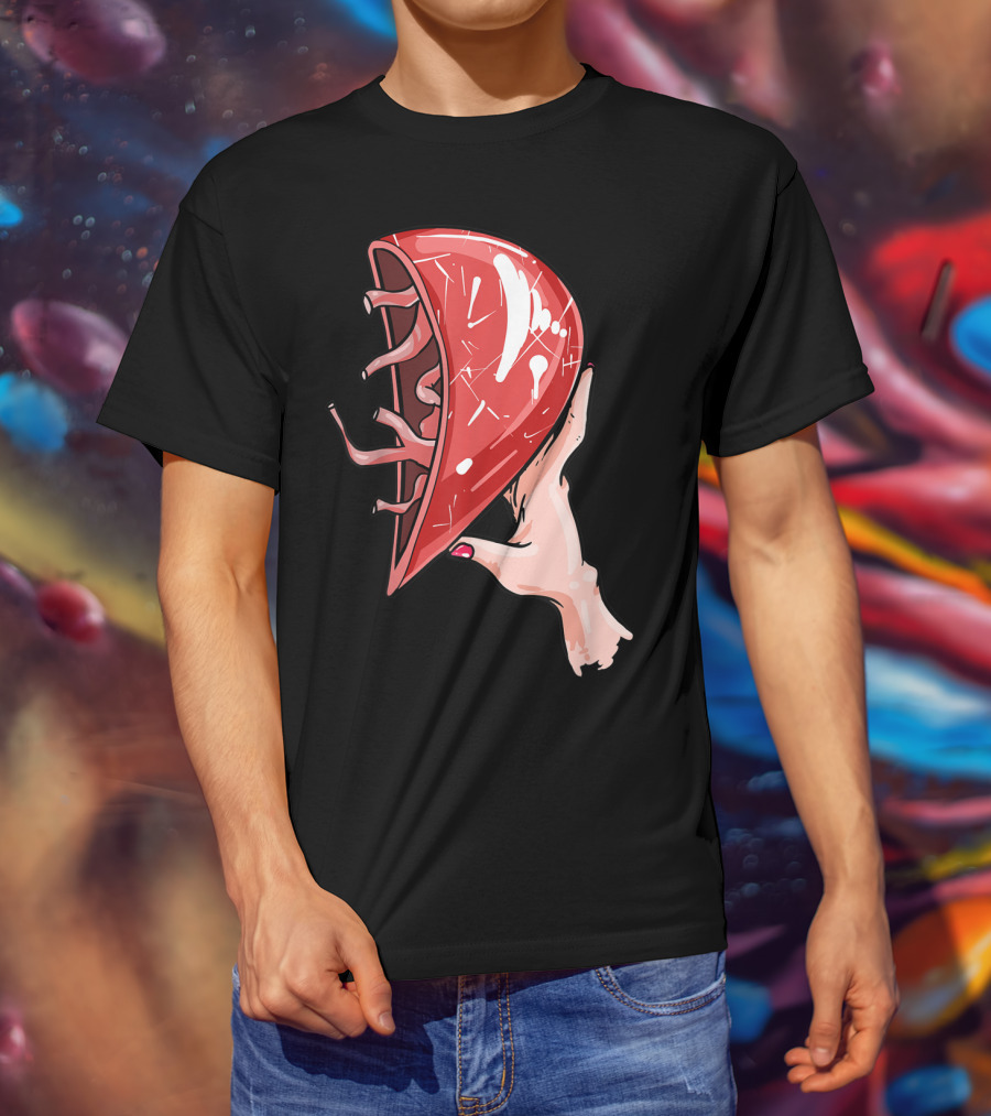 Hand Holding Semi-Open Anatomical Heart T-Shirt