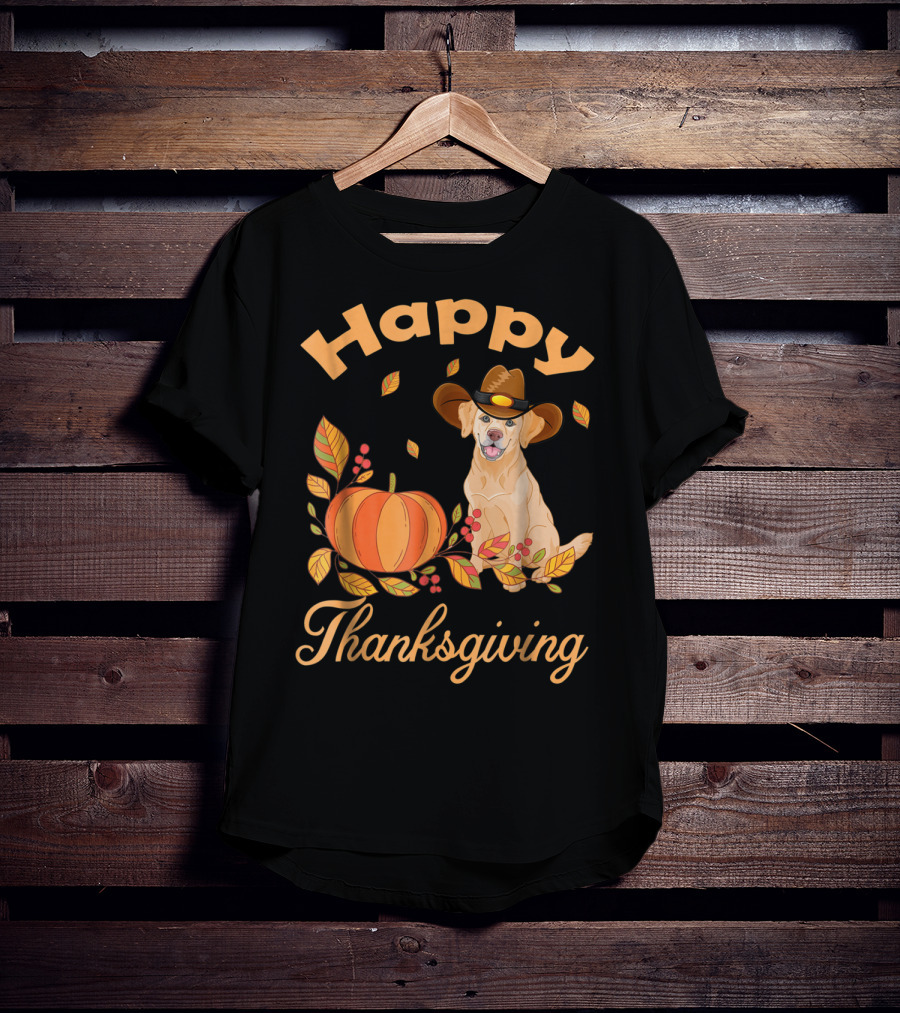 Happy Thanksgiving Golden Retriever With Pumpkin And Leaves T-Shirt