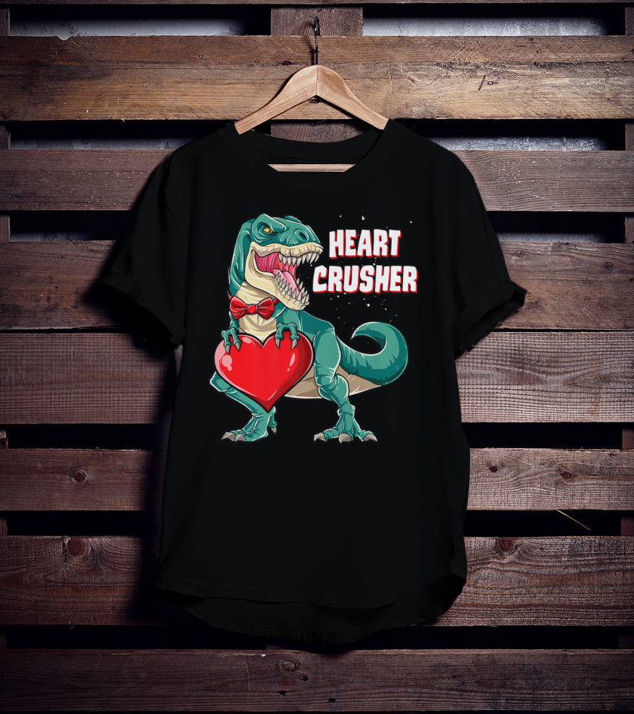Heart Crusher Valentines Day Dinosaur Rex Bowtie Holding Heart T-Shirt