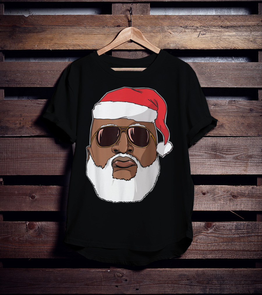 African American Santa With Sunglasses And Santa Hat T-Shirt