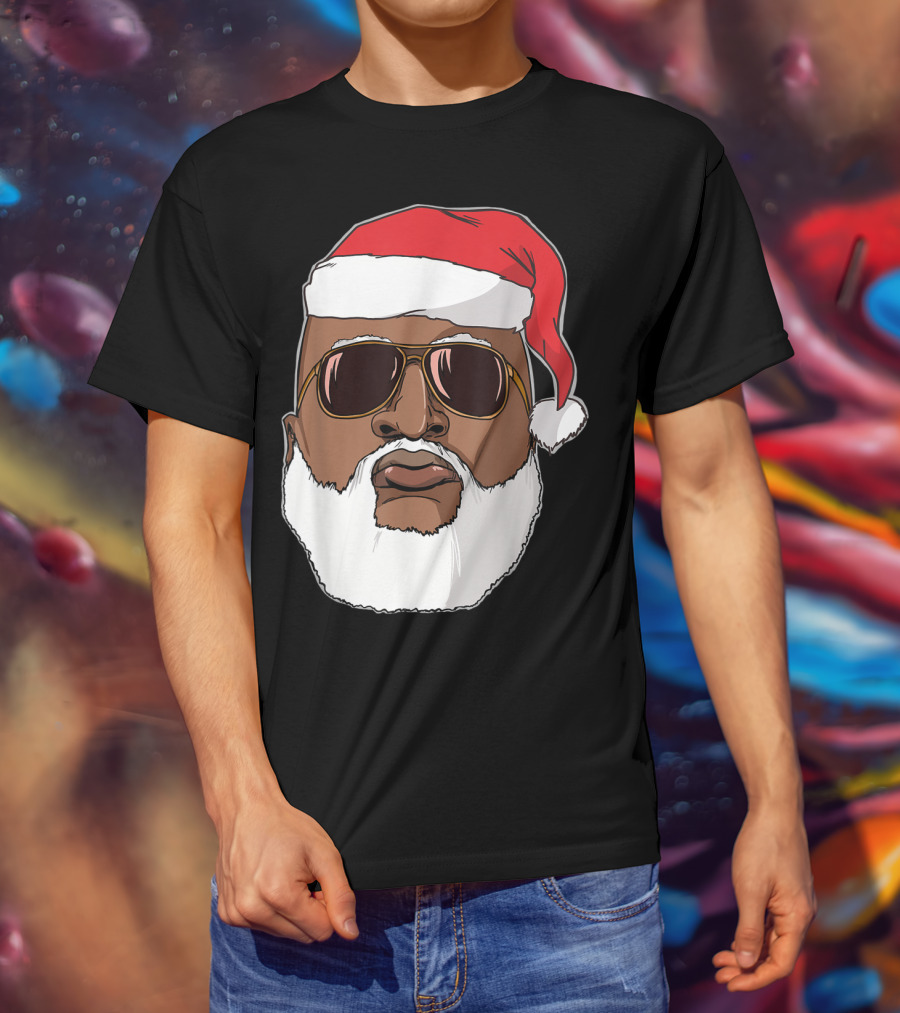 African American Santa With Sunglasses And Santa Hat T-Shirt