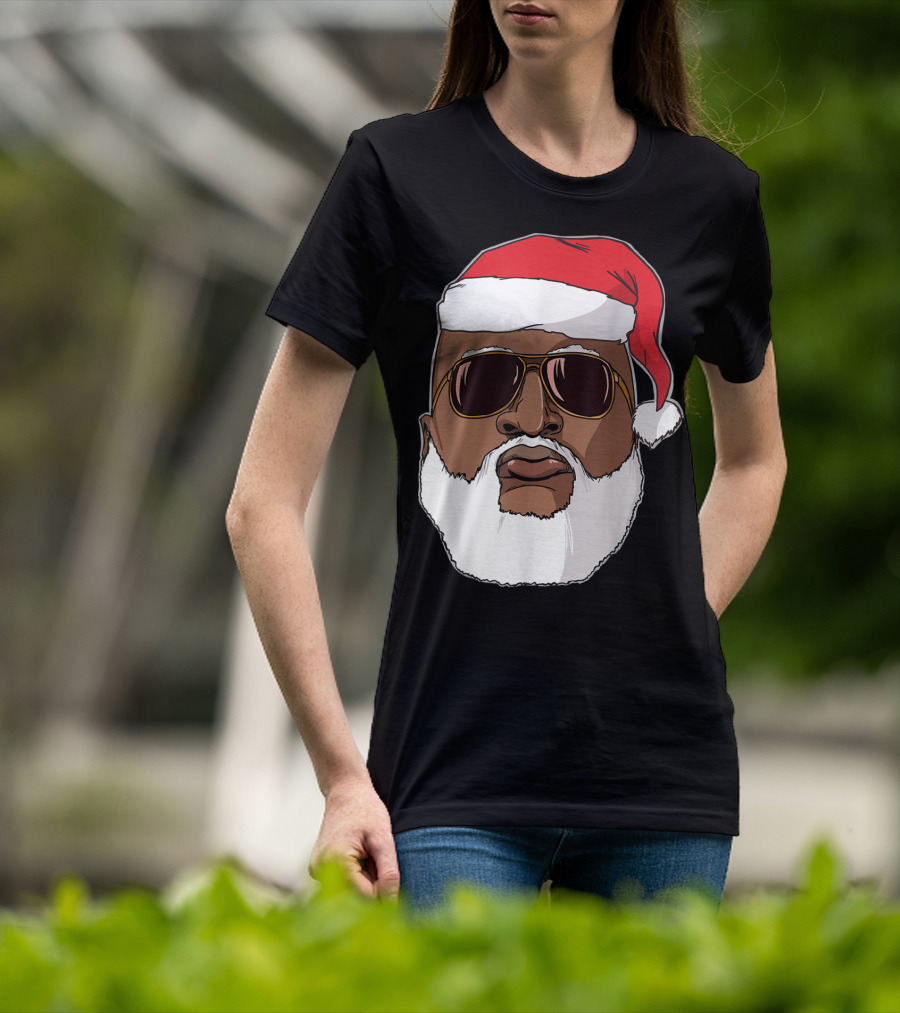 African American Santa With Sunglasses And Santa Hat T-Shirt