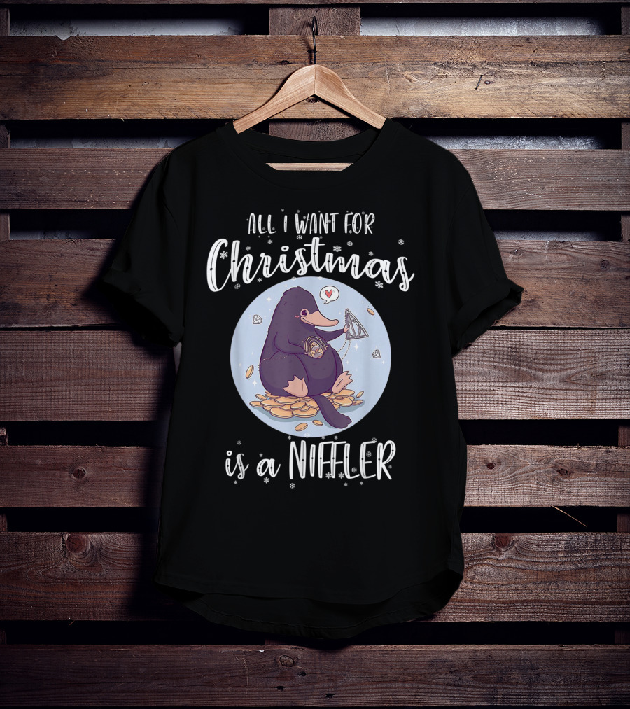 All I Want For Christmas Is A Niffler Snowflakes Coins Jewel Heart Balloon T-Shirt