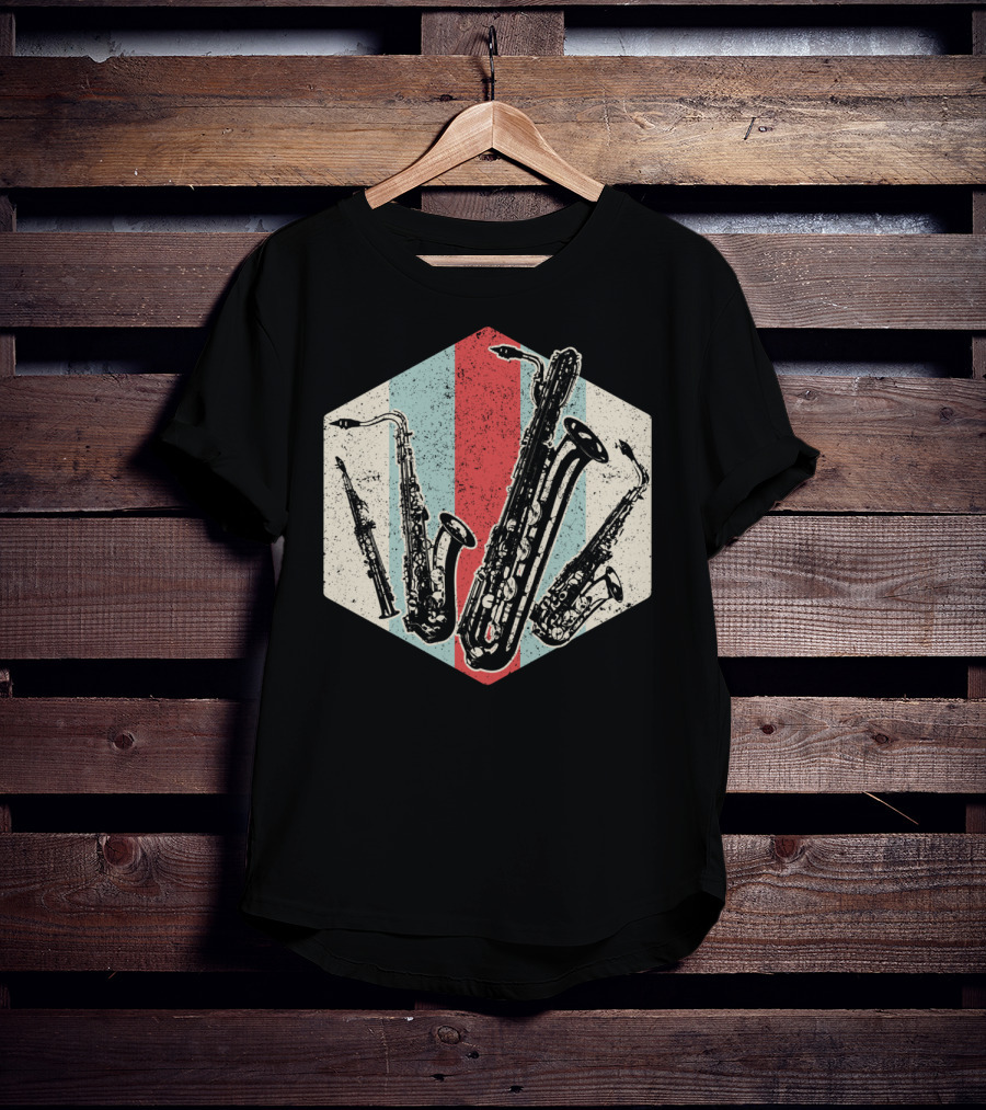Alto Tenor Soprano Baritone Saxophone Sax Retro Hexagon T-Shirt