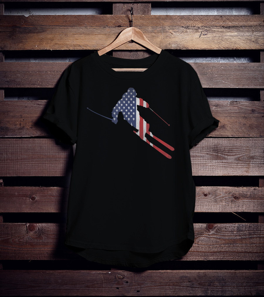 American Flag Skiing Silhouette For US Skiers T-Shirt