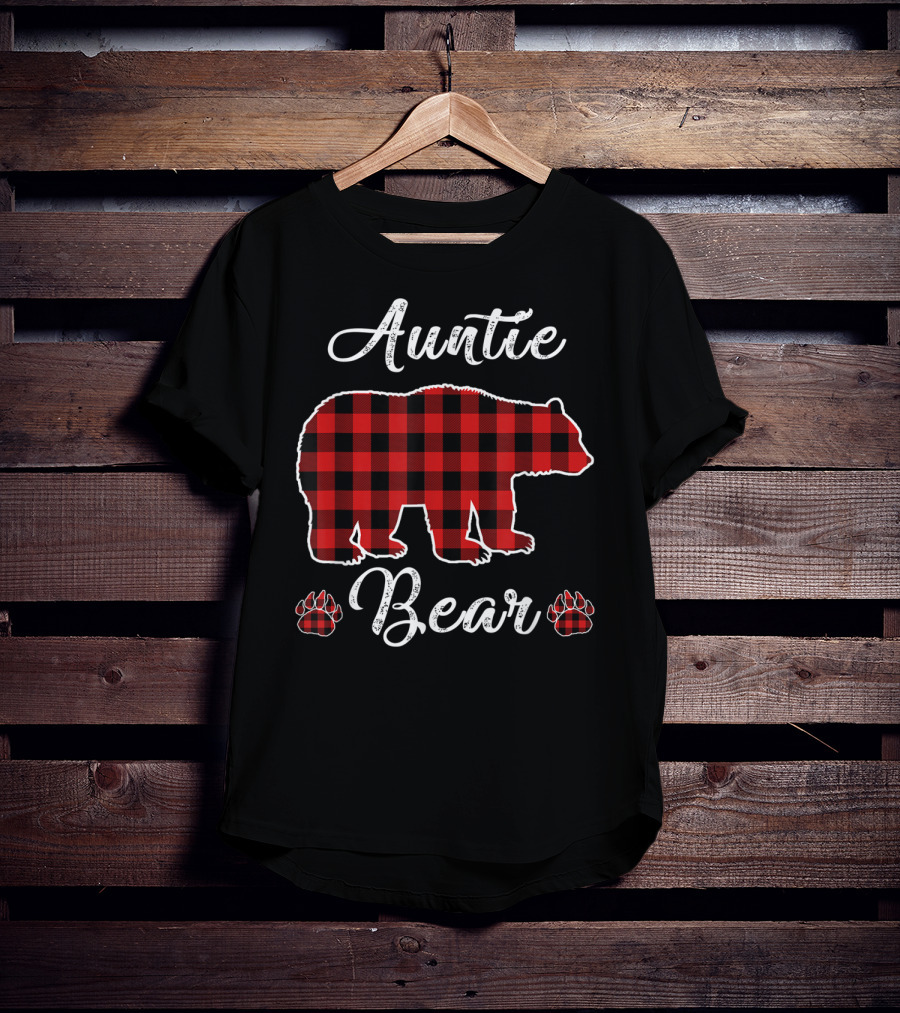 Auntie Bear Red Plaid Buffalo Christmas T-Shirt