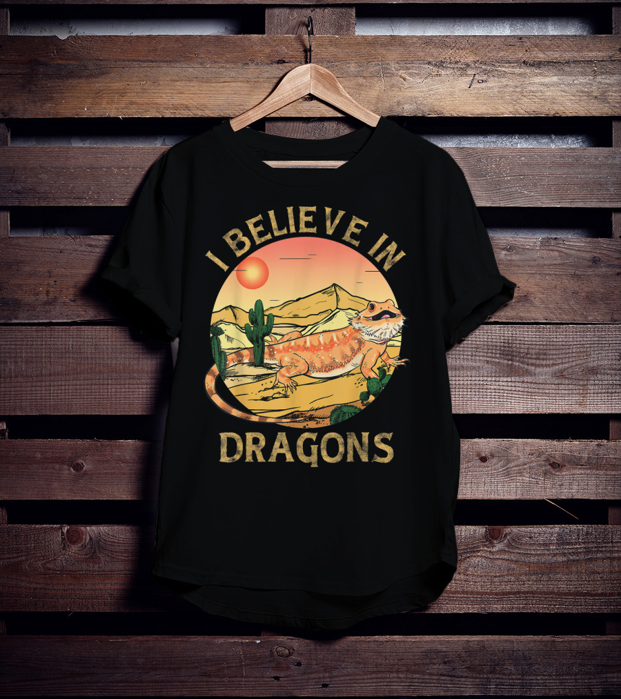 I Believe In Dragons Bearded Cactus Desert Sunset T-Shirt