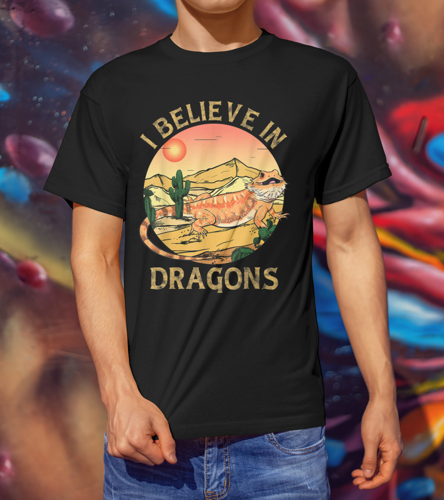 I Believe In Dragons Bearded Cactus Desert Sunset T-Shirt