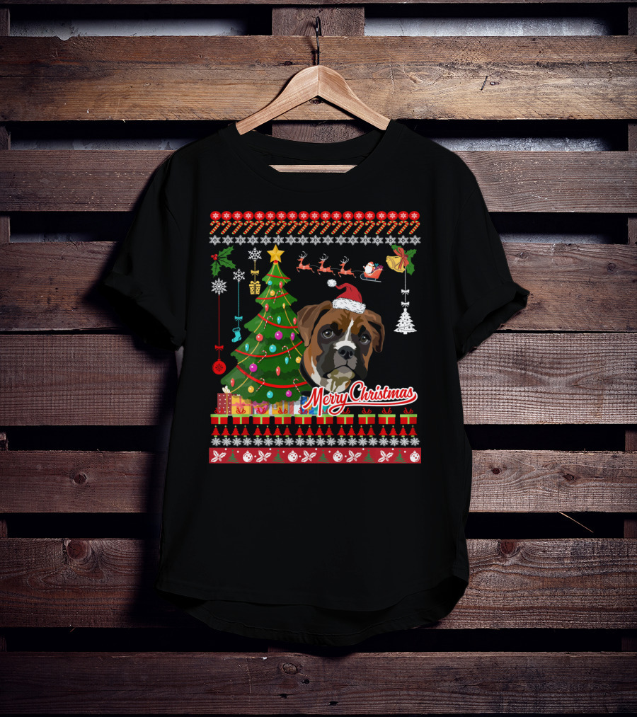 Merry Christmas Boxer Dog Ugly Christmas T-Shirt